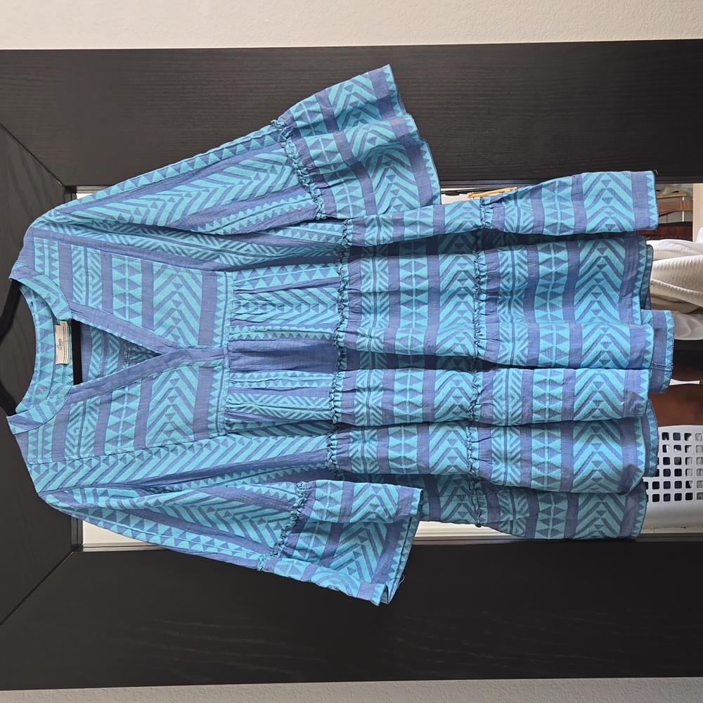 Devotion Twins embroidered Ella tunic dress flare sleeve v neck | Large